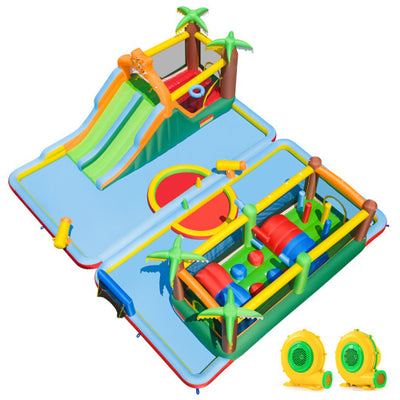 Tiger Inflatable Water Park Obstacle Bounce House with 2 Blower