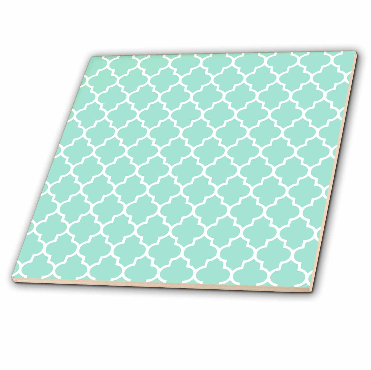3dRose InspirationzStore Patterns - Mint Quatrefoil Pattern - Light Teal Turquoise Moroccan Tiles - Pastel Aqua Blue Clover Lattice - Tiles (ct_120256)