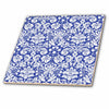 3dRose InspirationzStore Damask patterns - Royal blue and white damask pattern - stylish elegant Victorian vintage French floral swirls - navy - Tiles (ct_151455)