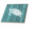 3dRose Russ Billington Nautical Designs - Turtle Stencil in White Over Teal Weatherboard- not Real Wood - Tiles (ct_220428) - 4 Inch Ceramic Tile