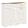 Tilt Out Trash Can Cabinet with Outlets and Adjustable Shelf-White - White