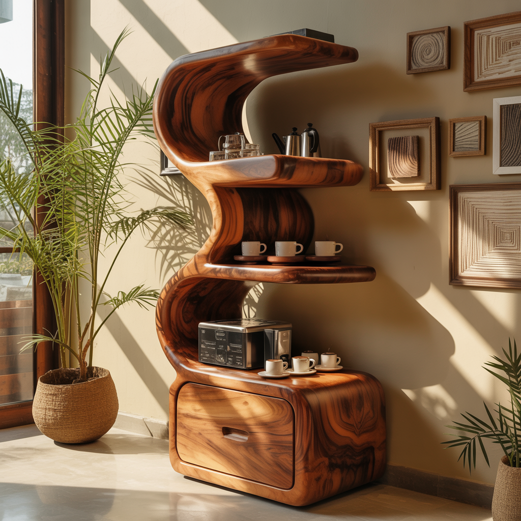 S-Curvecrest Sculpted Solid Wood Bar Cabinet