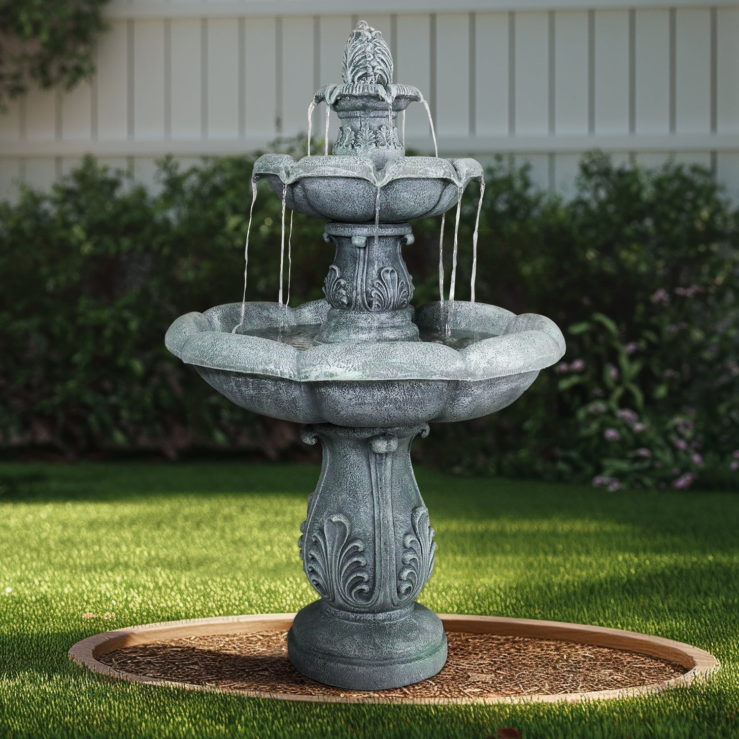 Concrete Pedestal Fountain Ornate 3 Tier Outdoor
