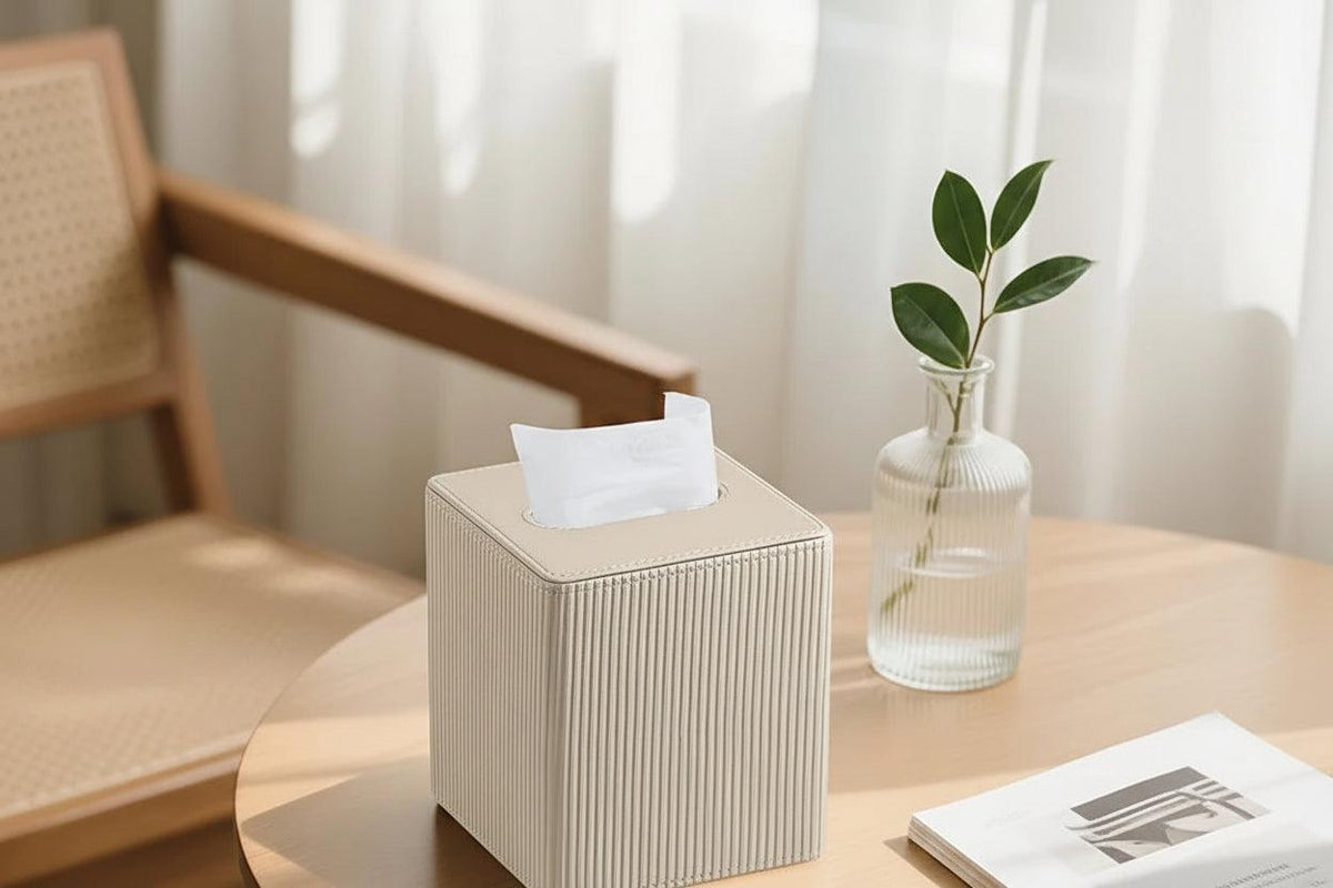 Tissue Box - Decorative Faux Leather Square