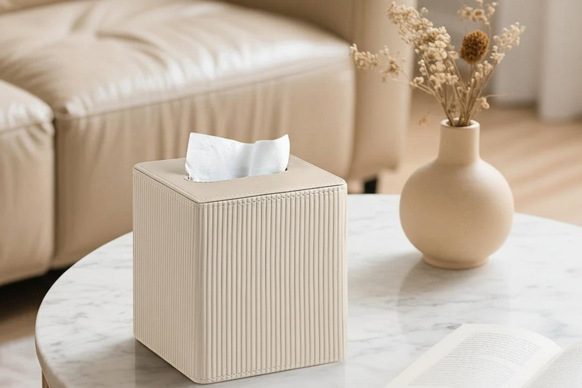 Tissue Box - Decorative Faux Leather Square