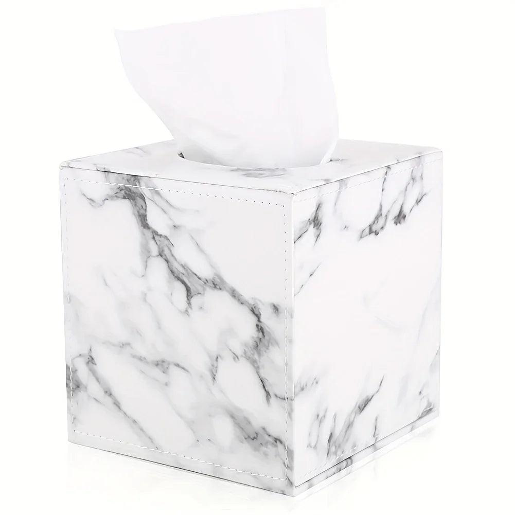 Tissue Box Holder - Elegant Marble Leather