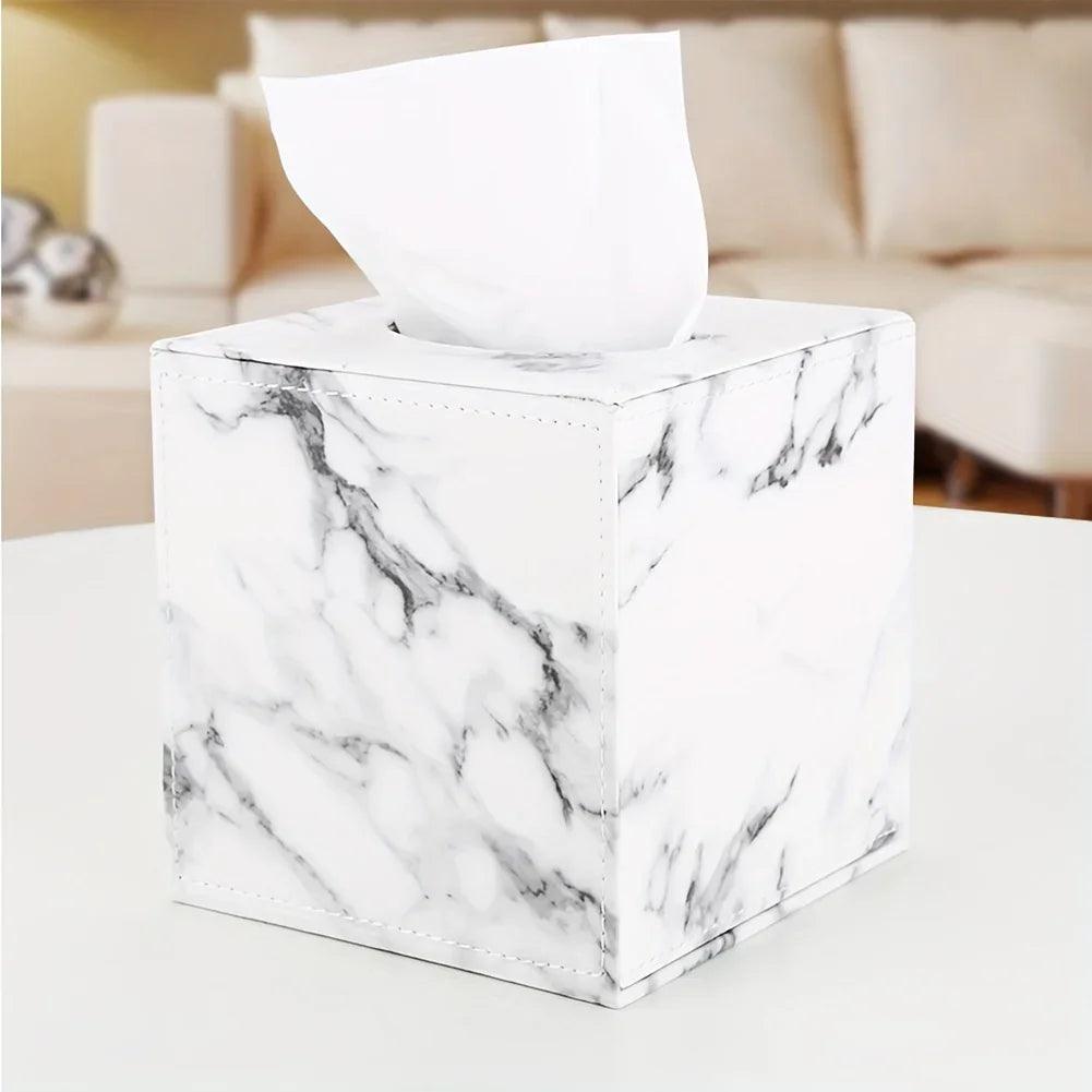 Tissue Box Holder - Elegant Marble Leather