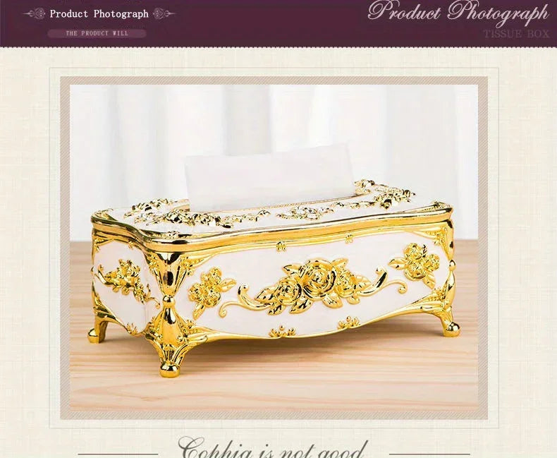 Tissue Box Holder - Metal Golden Silvery