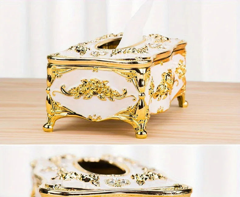 Tissue Box Holder - Metal Golden Silvery