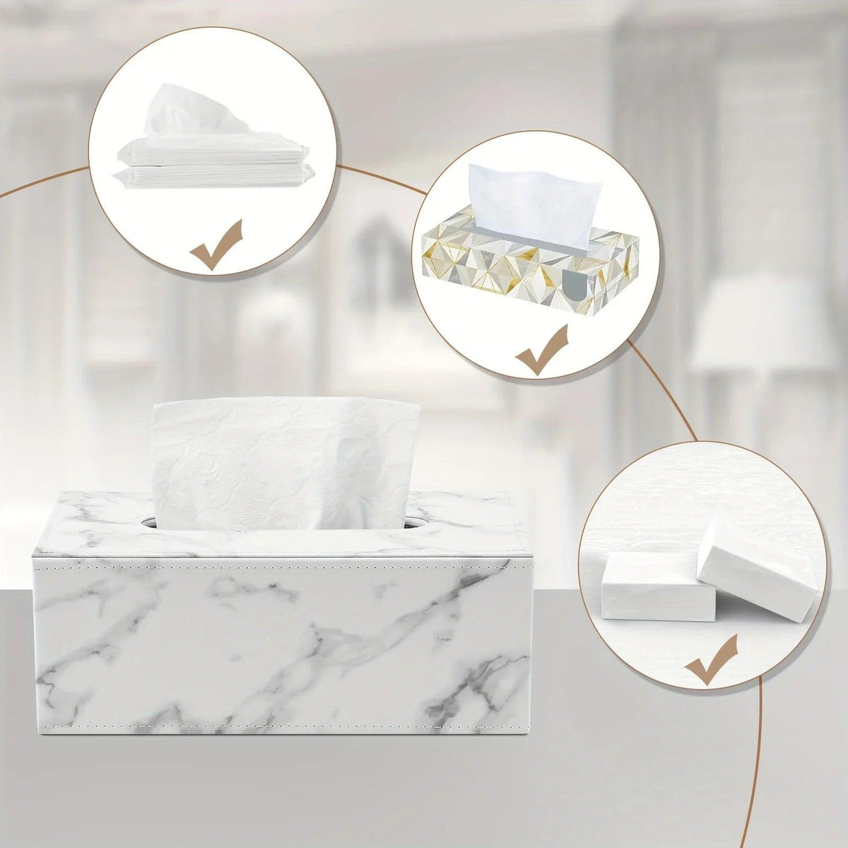 Tissue Box - Marble White Rectangular