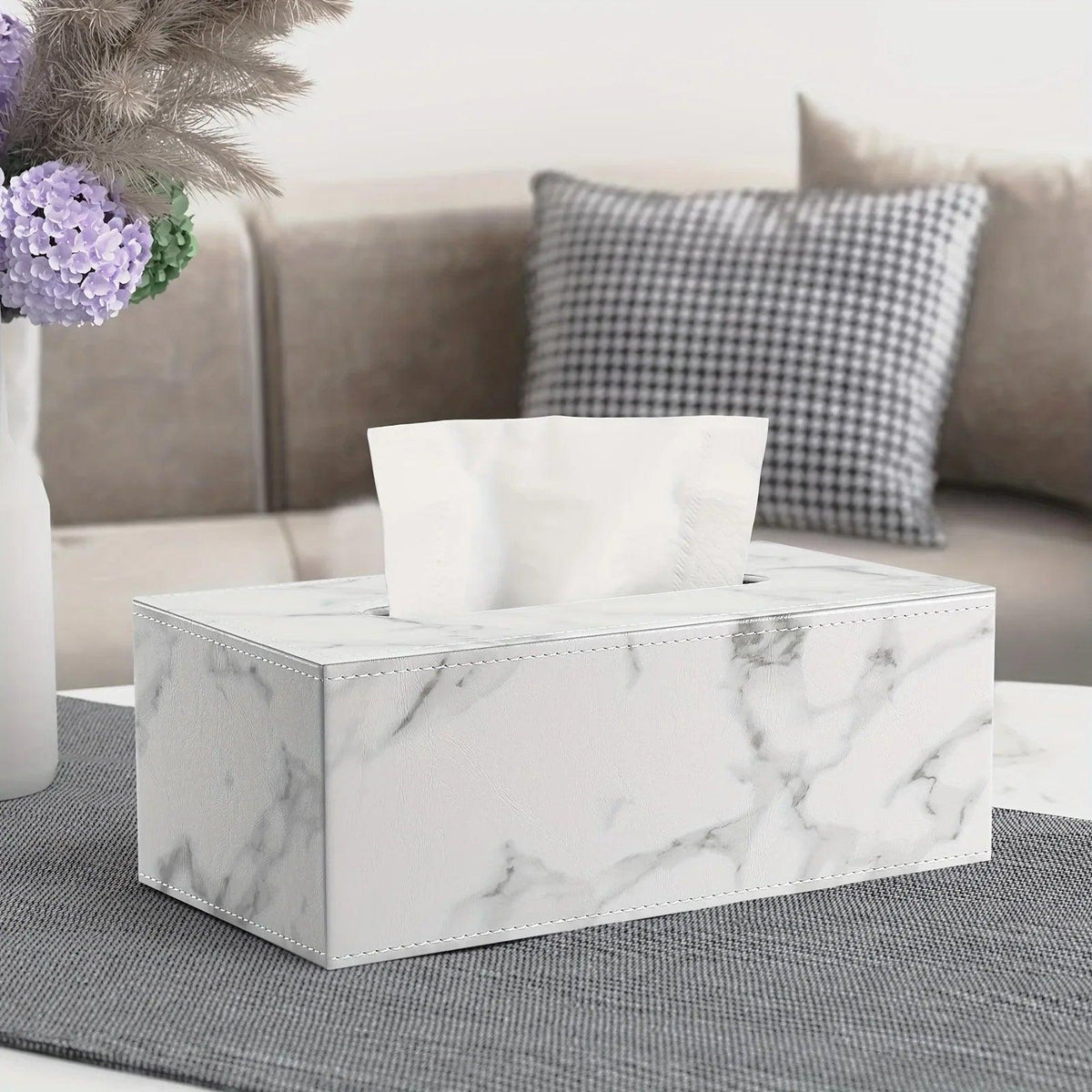 Tissue Box - Marble White Rectangular
