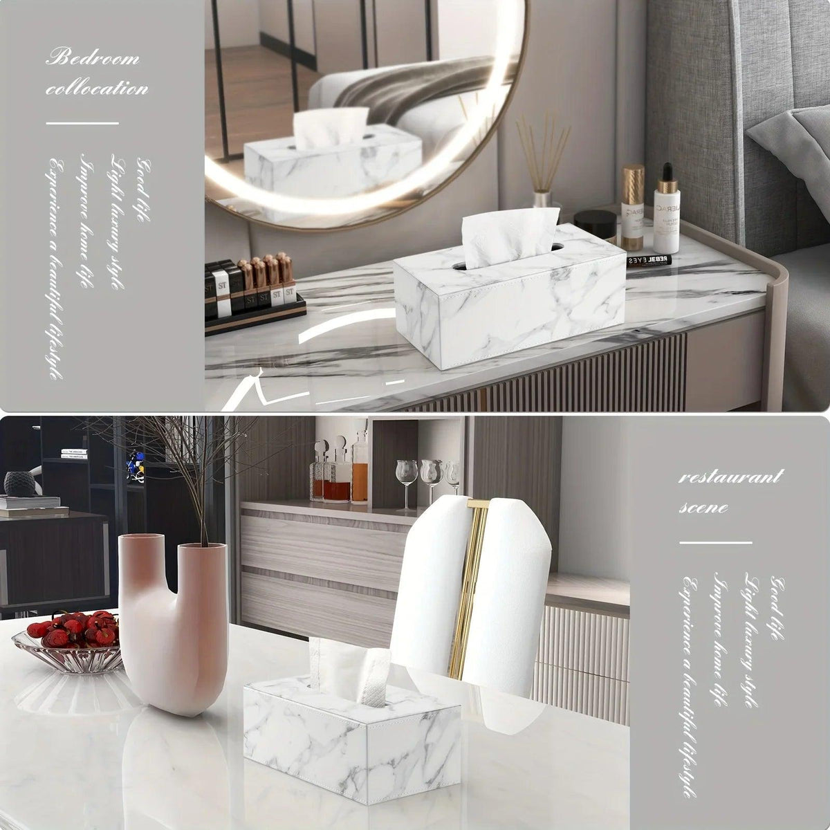 Tissue Box - Marble White Rectangular