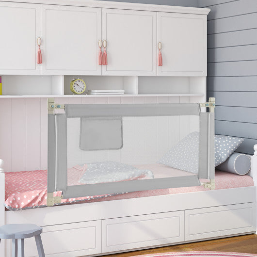 Toddler Bedrail with Side Pocket and 24 Adjustable Heights-Gray