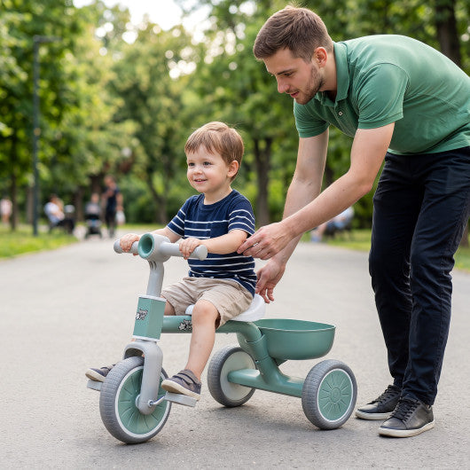 Toddler Convertible Trike with 86° Limited Steering Angle and Carbon Steel Frame-Green
