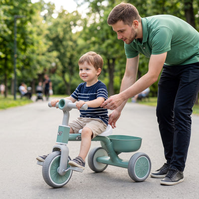 Toddler Convertible Trike with 86° Limited Steering Angle and Carbon Steel Frame-Green