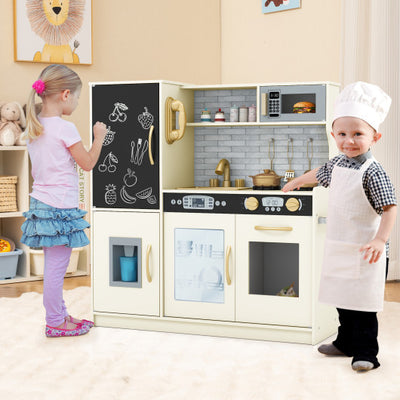 Toddler Pretend Play Kitchen for Boys and Girls 3-6 Years Old-Cream White