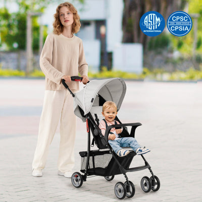 Toddler Travel Stroller for Airplane with Canopy and Adjustable Backrest-Gray