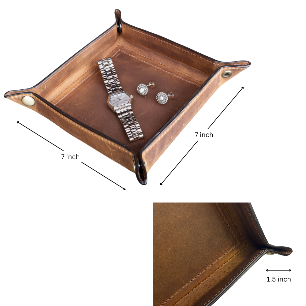 Tolredo Handcrafted Leather Valet Tray – Rich Brown