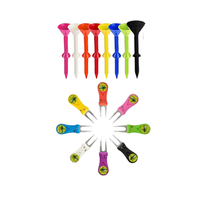 Divot Tool, Ball Marker and Big Cup Tees by Aim Master. Pack of 10