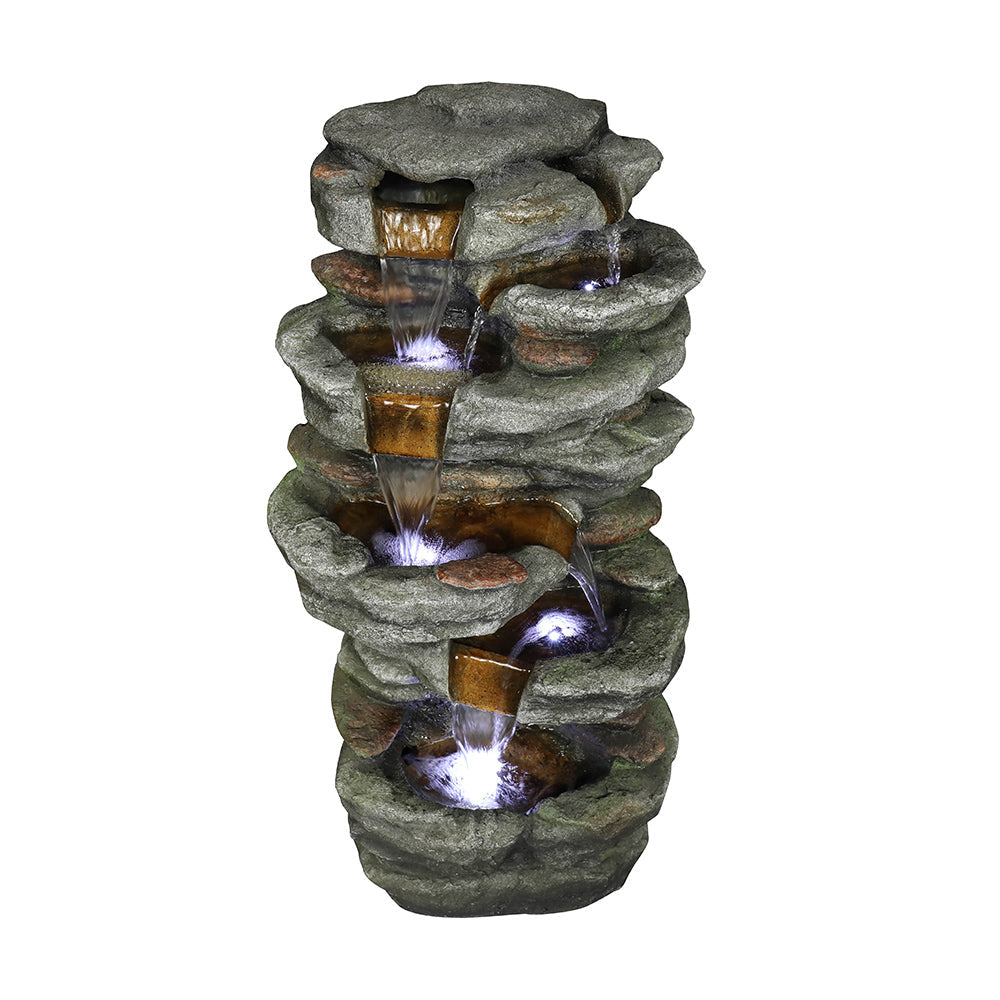 Resin Stacked Rock Outdoor Fountain 32 Inch Lit Water