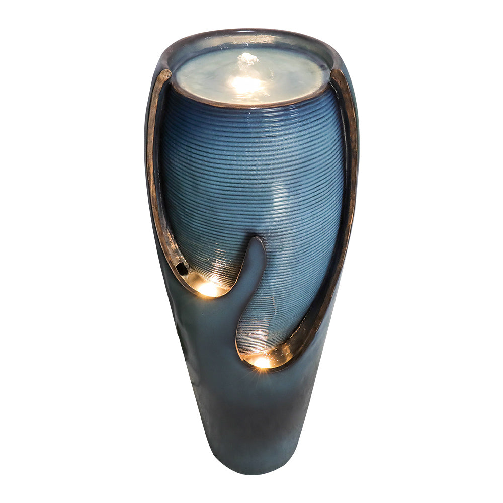 Concrete Turquoise Cracked Jar Outdoor Fountain 38 Inch