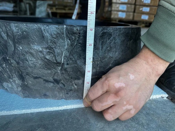 Toros Black Rustic Marble Above Vanity Bathroom Oval Sink (L)17