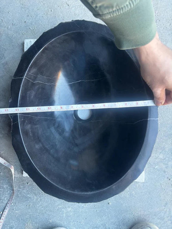 Toros Black Rustic Marble Above Vanity Bathroom Oval Sink (L)17