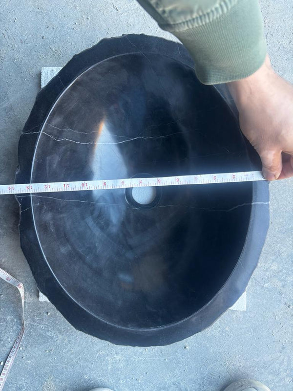 Toros Black Rustic Marble Above Vanity Bathroom Oval Sink (W)14