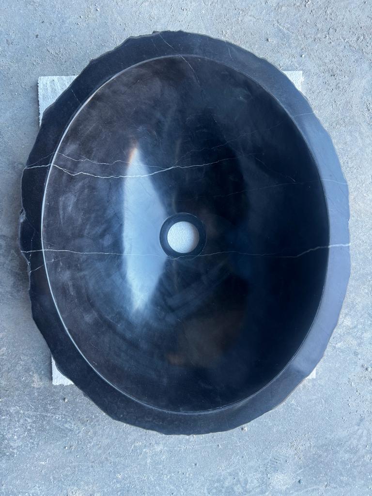 Toros Black Rustic Marble Above Vanity Bathroom Oval Sink (W)14