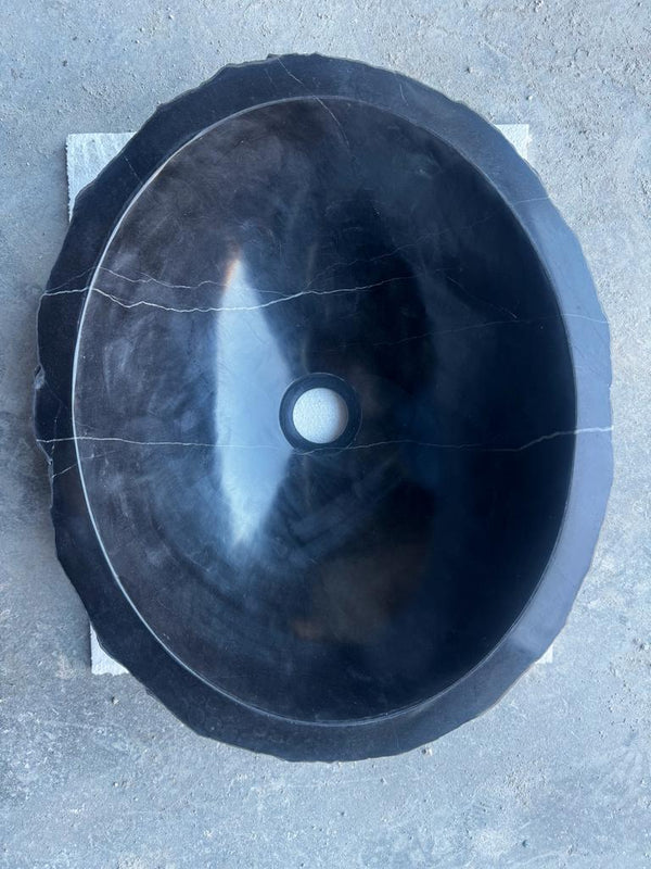 Toros Black Rustic Marble Above Vanity Bathroom Oval Sink (W)14