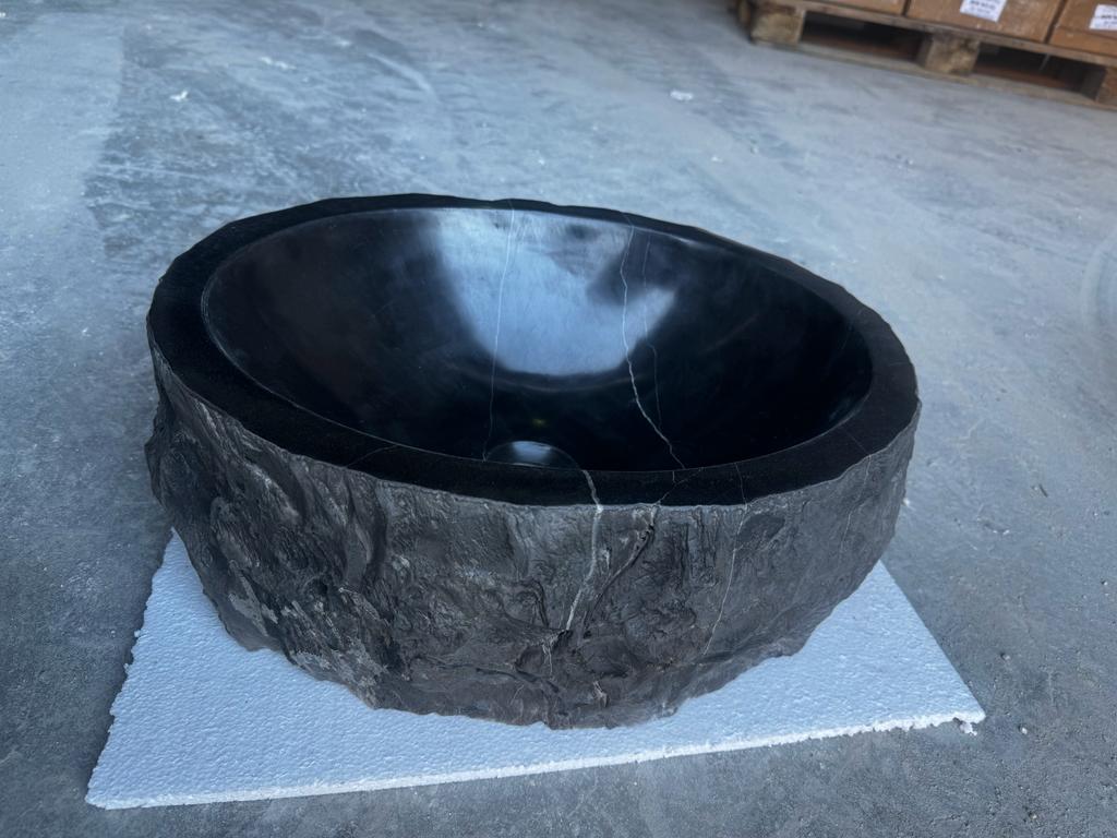 Toros Black Rustic Marble Above Vanity Bathroom Oval Sink (W)14