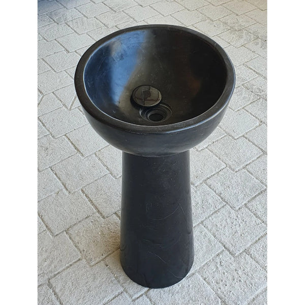Toros Black Marble Natural Stone Pedestal Oval-top Sink Polished (W)17