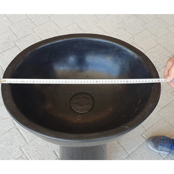 Toros Black Marble Natural Stone Pedestal Oval-top Sink Polished (W)17