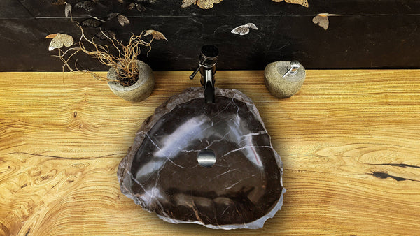 Toros Black Marble Natural Stone Vessel Sink (W)17