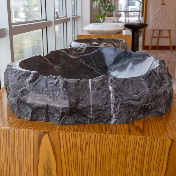 Toros Black Marble Natural Stone Vessel Sink (W)17