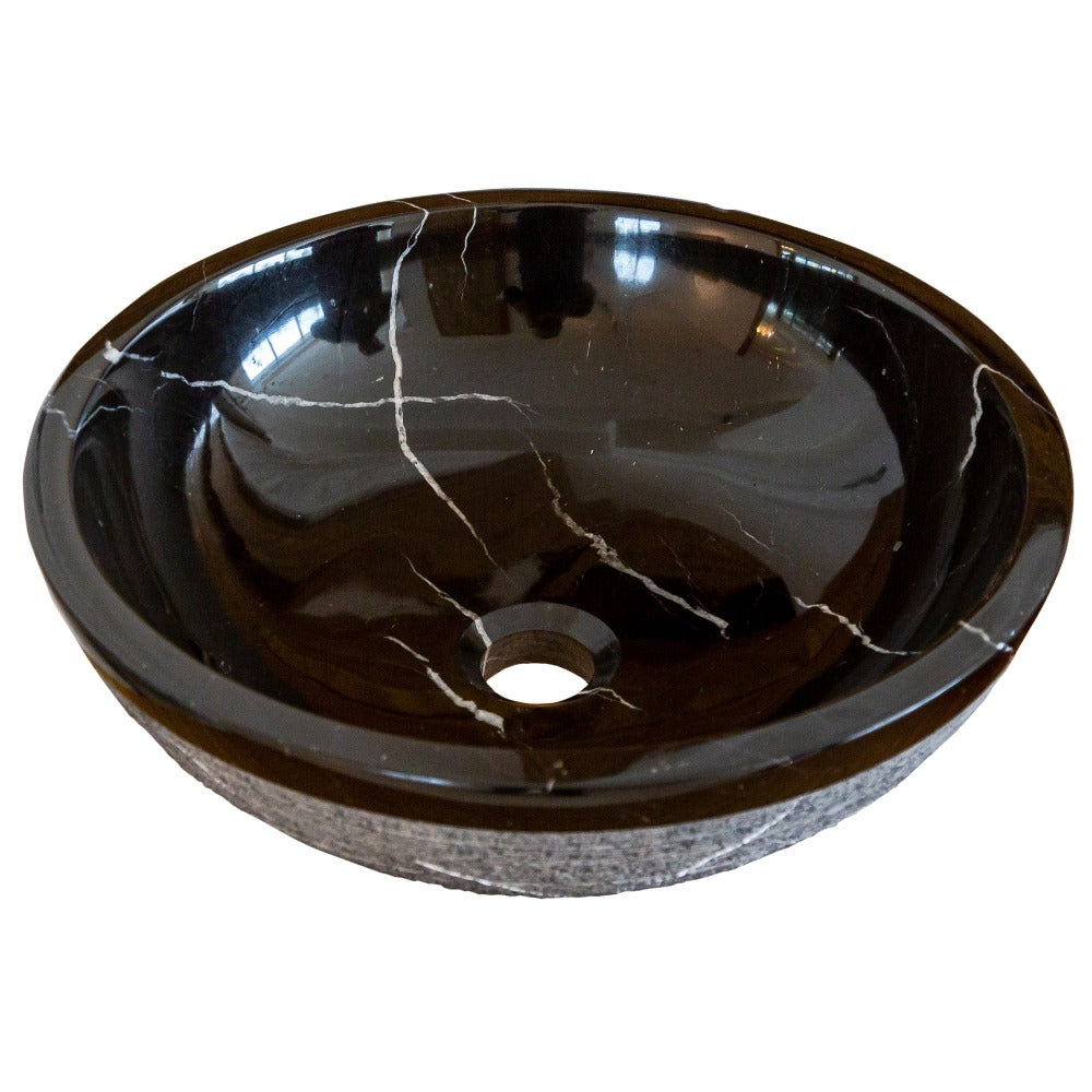 Natural Stone Toros Black Marble Vessel Sink Rough Exterior (D)16