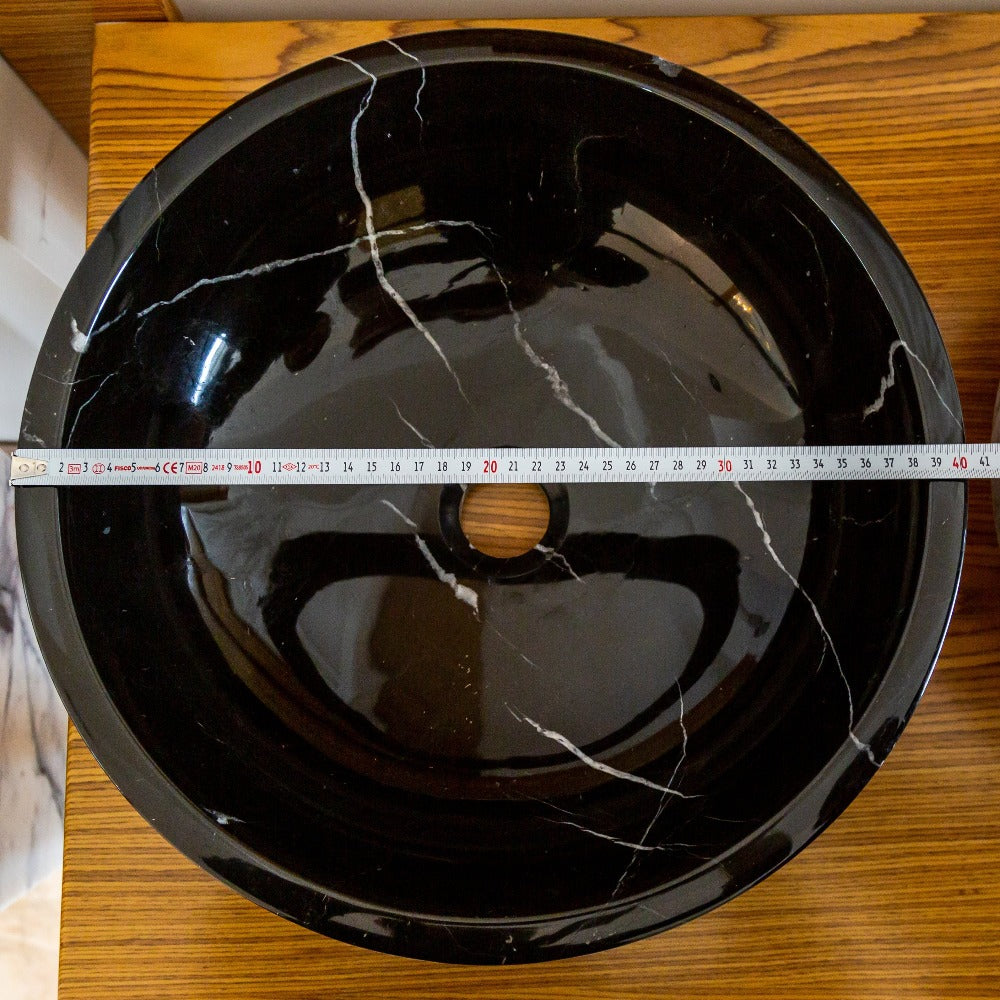 Natural Stone Toros Black Marble Vessel Sink Rough Exterior (D)16