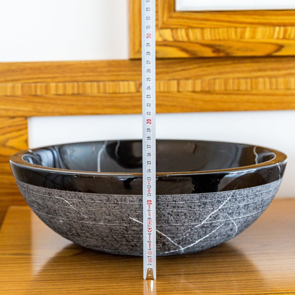 Natural Stone Toros Black Marble Vessel Sink Rough Exterior (D)16