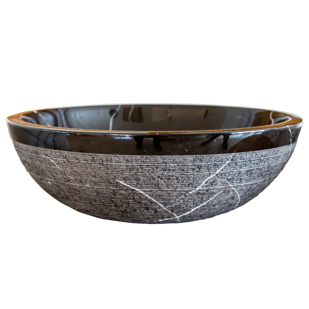 Natural Stone Toros Black Marble Vessel Sink Rough Exterior (D)16