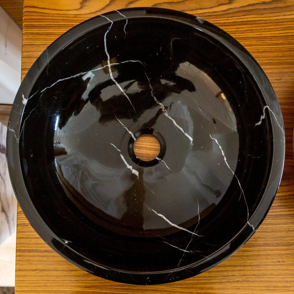 Natural Stone Toros Black Marble Vessel Sink Rough Exterior (D)16