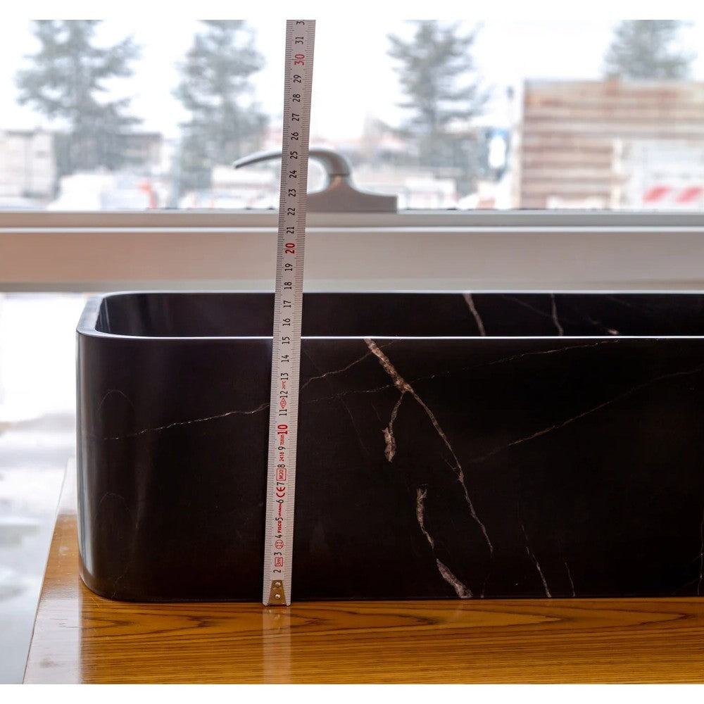 Toros Black Marble Farmhouse Rectangular Sink Polished (W)13.5