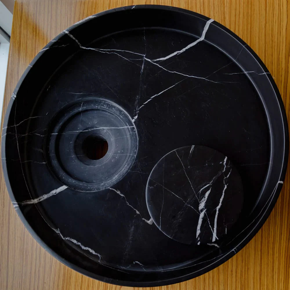 Natural Stone Toros Black Marble Above Vanity Designer Bathroom Sink Polished (D)17.5