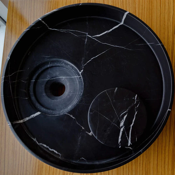 Natural Stone Toros Black Marble Above Vanity Designer Bathroom Sink Polished (D)17.5