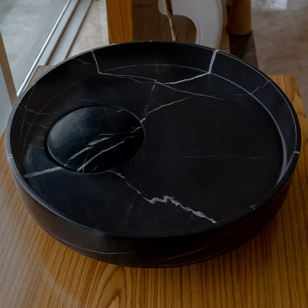 Natural Stone Toros Black Marble Above Vanity Designer Bathroom Sink Polished (D)17.5