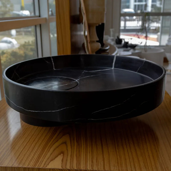 Natural Stone Toros Black Marble Above Vanity Designer Bathroom Sink Polished (D)17.5