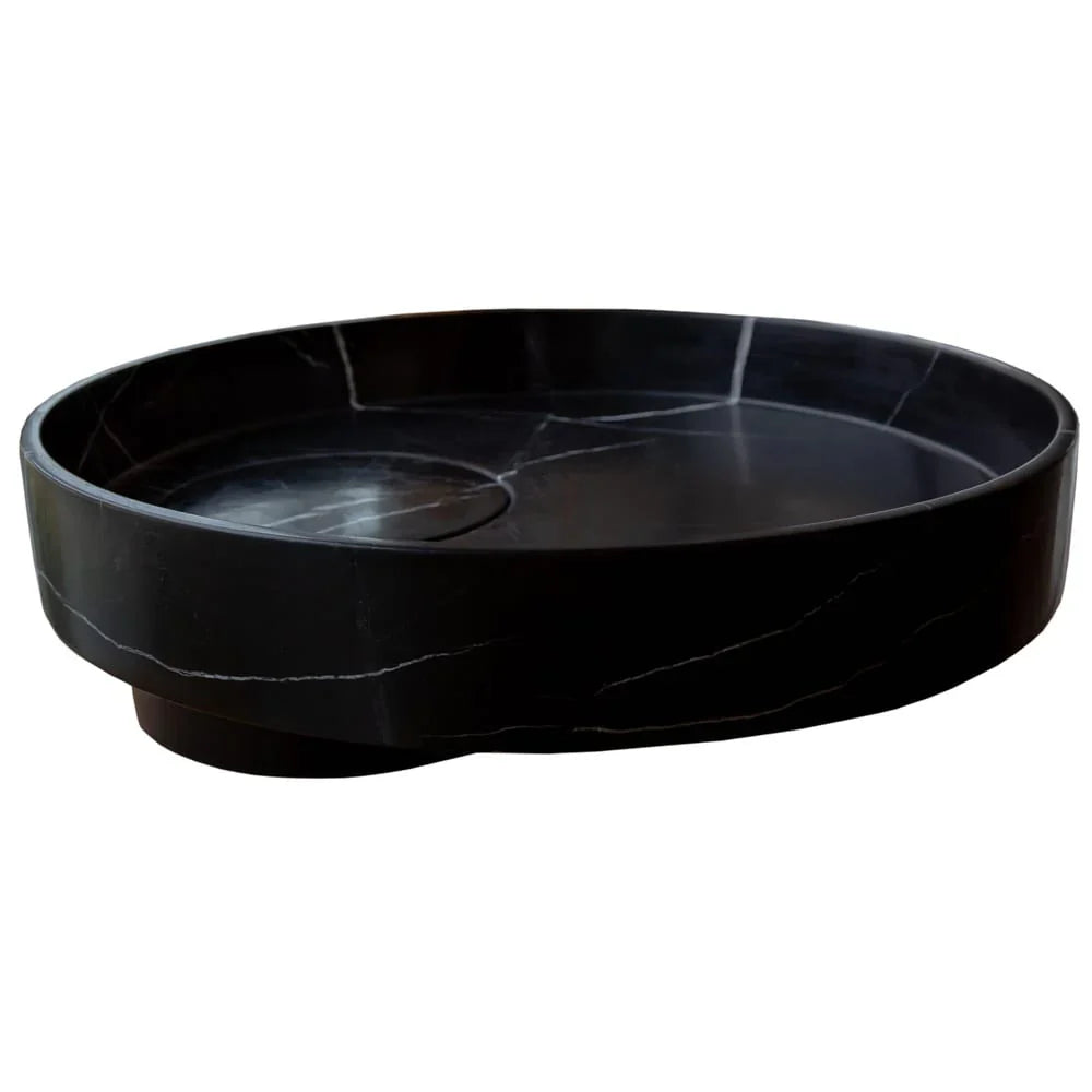 Natural Stone Toros Black Marble Above Vanity Designer Bathroom Sink Polished (D)17.5