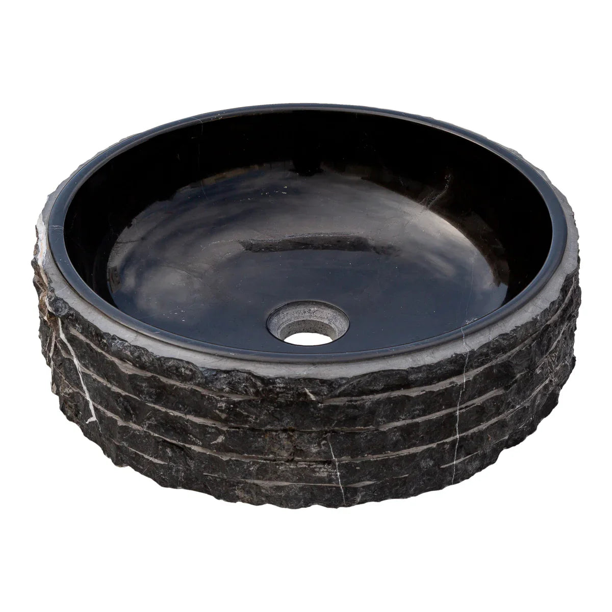 Toros Black Marble Rustic Above Vanity Round Bathroom Sink (D)16