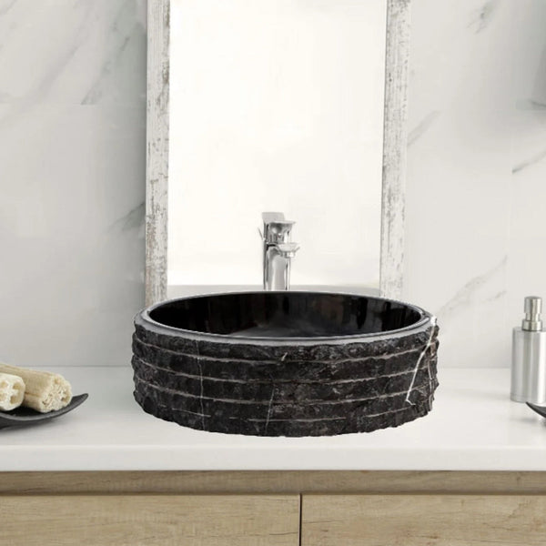 Toros Black Marble Rustic Above Vanity Round Bathroom Sink (D)16