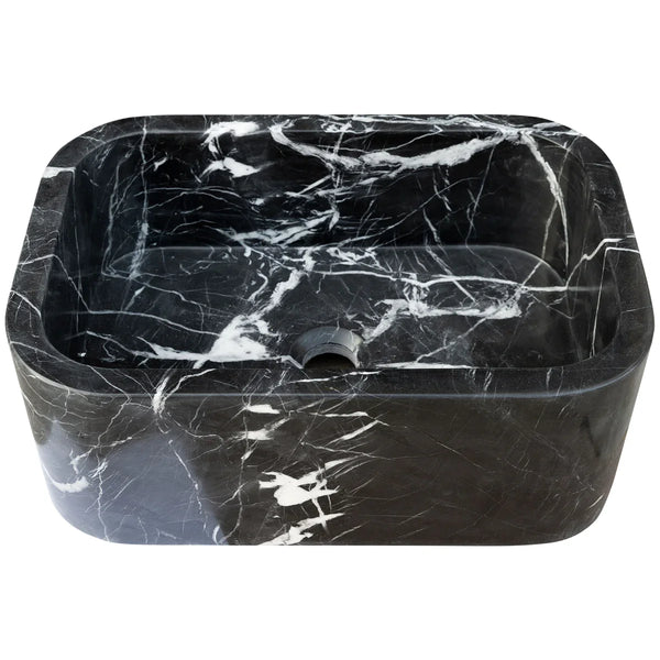 Toros Black Marble Rectangular Wall-mount Bathroom Sink (W)12