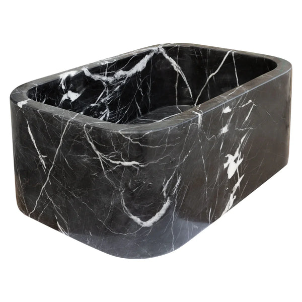 Toros Black Marble Rectangular Wall-mount Bathroom Sink (W)12